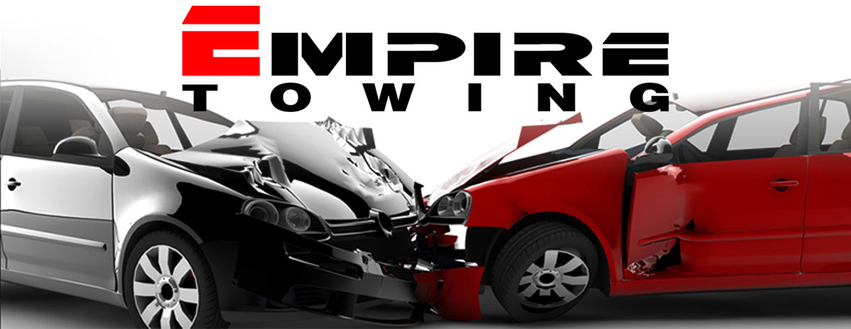 Car accident with Empir Towing logo super imposed
