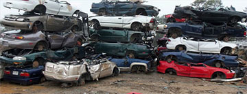 Crushed cars at a scrap yard